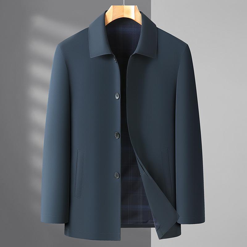 2026 Spring/Autumn Men's Plus Size Business Casual Lapel Jacket - Middle-aged Windbreaker Coat