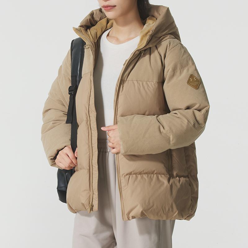 Under Armour Limitless Corduroy Training Warm Zip Long Sleeve Down Jacket Women Jacket Camel-Brown 1384654-263