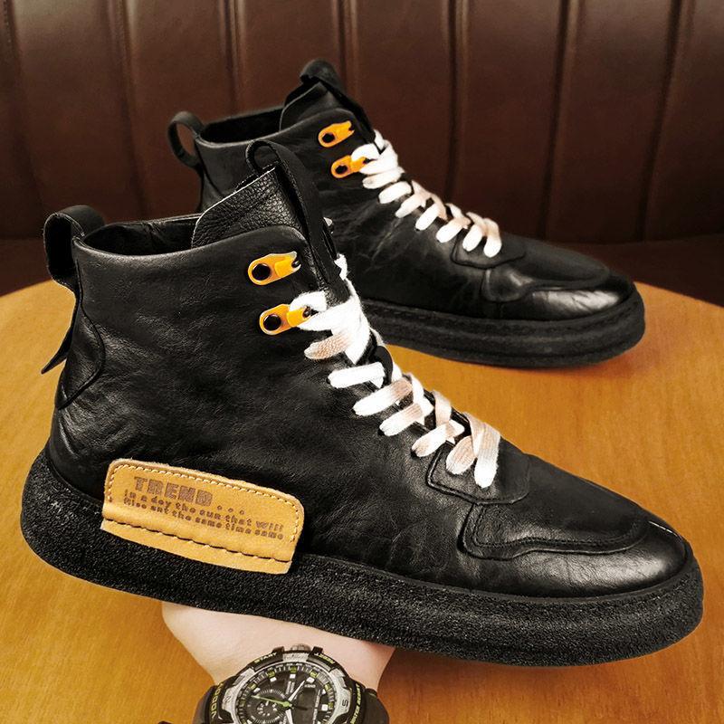 Men Shoes Winter Sneakers Medium-cut Boots Male Vintage Leather Handmade Boots Men's Sneakers Retro Frosty Boots Big Sized44
