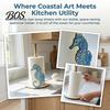 Nautical Kitchen Accessories Ocean Style Vertical Paper Towel Holder, Solid Wood Roll Stand with Holder Seahorse Crab Sailboat Shell Design,