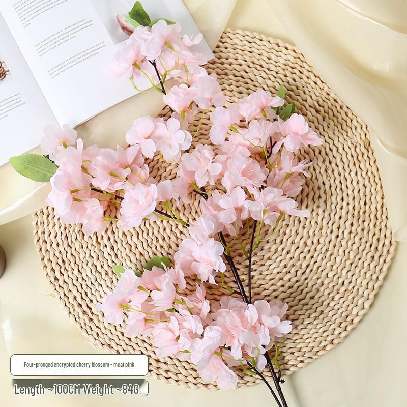 Rama Floral de Seda con 4 Horquillas de Flor de Cerezo para Decoración de Arco de Boda