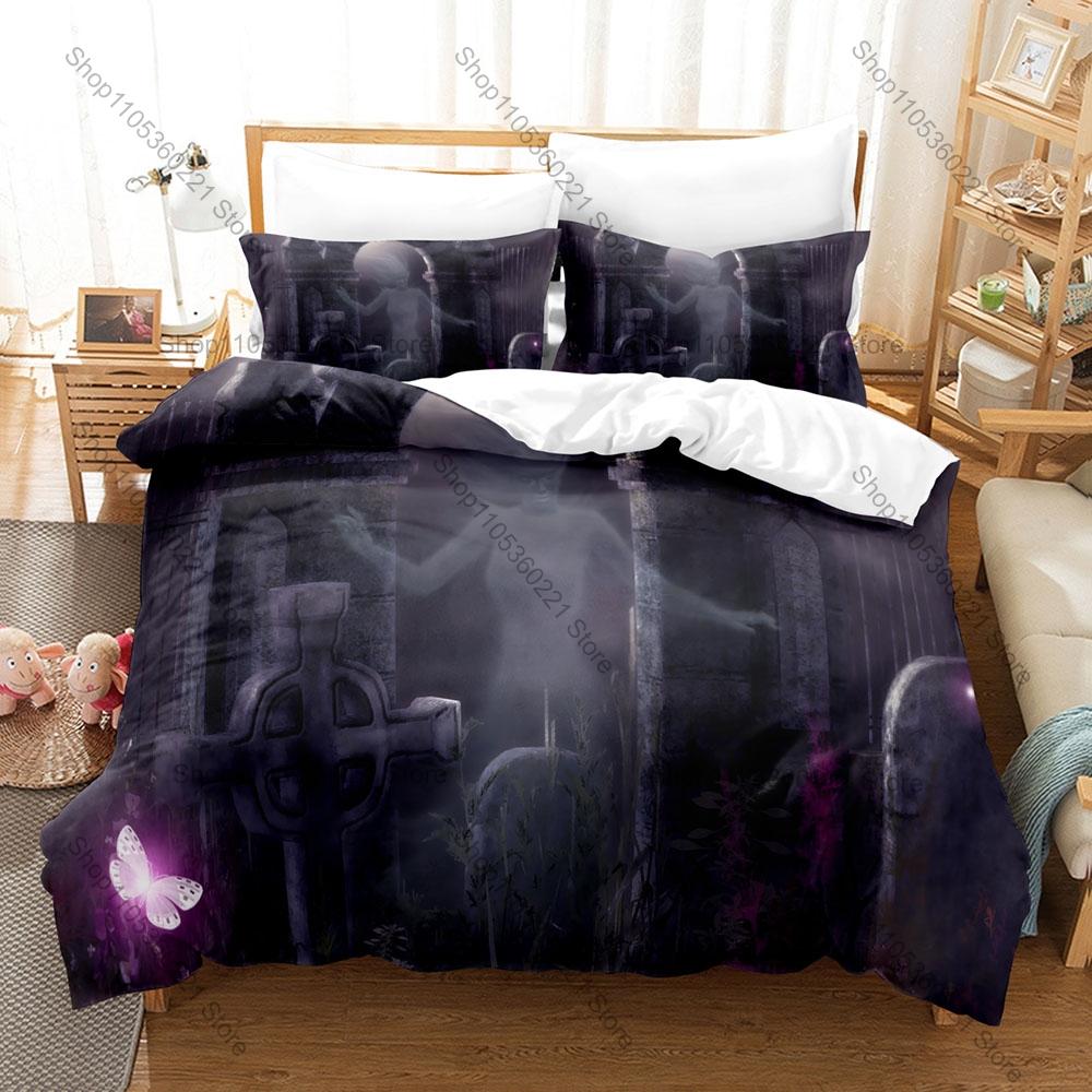 Wraith Shadow Spirit Foggy Ruin Black Thorn Blood Moon Skeleton Ghost Duvet Cover + 2 Pillowcases Gothic Fans 3pcs Bedding Set