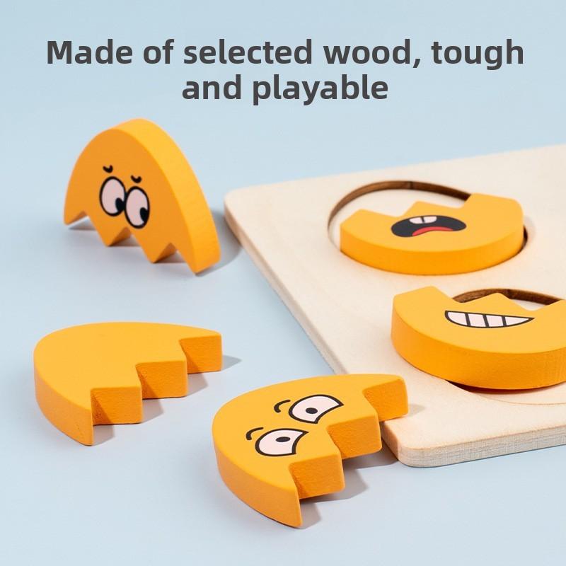 Early Education Kids Wooden Expression Egg Puzzle Toy With Face Changing Design