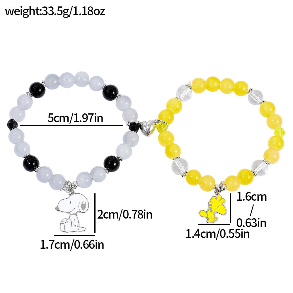 2pc Snoopy And Woodstock Magnetic Couple Bracelet Set Matching Beaded Friendship Accessories