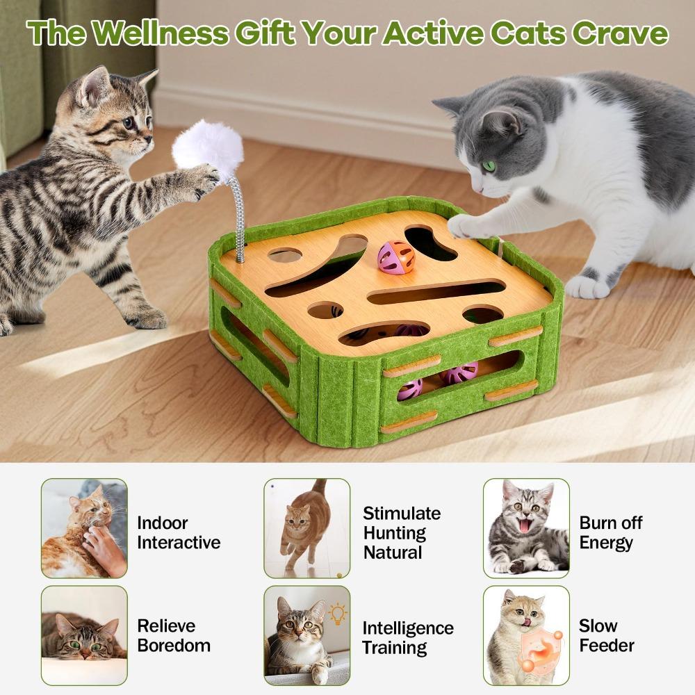 Fun 5-in-1 Cat Game Box Intelligence with Jingle Balls Cat Puzzle Interactive Felt Cat Scratching Posts Indoor Play