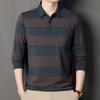 Men's Striped Long Sleeve Polo Shirt with Pockets - Casual Lapel Base Layer Top