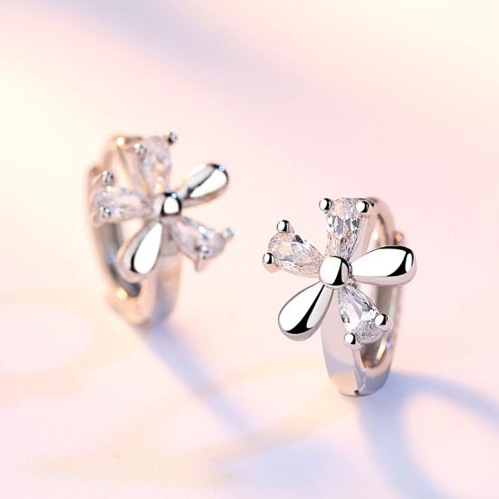 Sweet Women Blossom Shape Cubic Zirconia Inlaid Huggie Earrings Party Jewelry