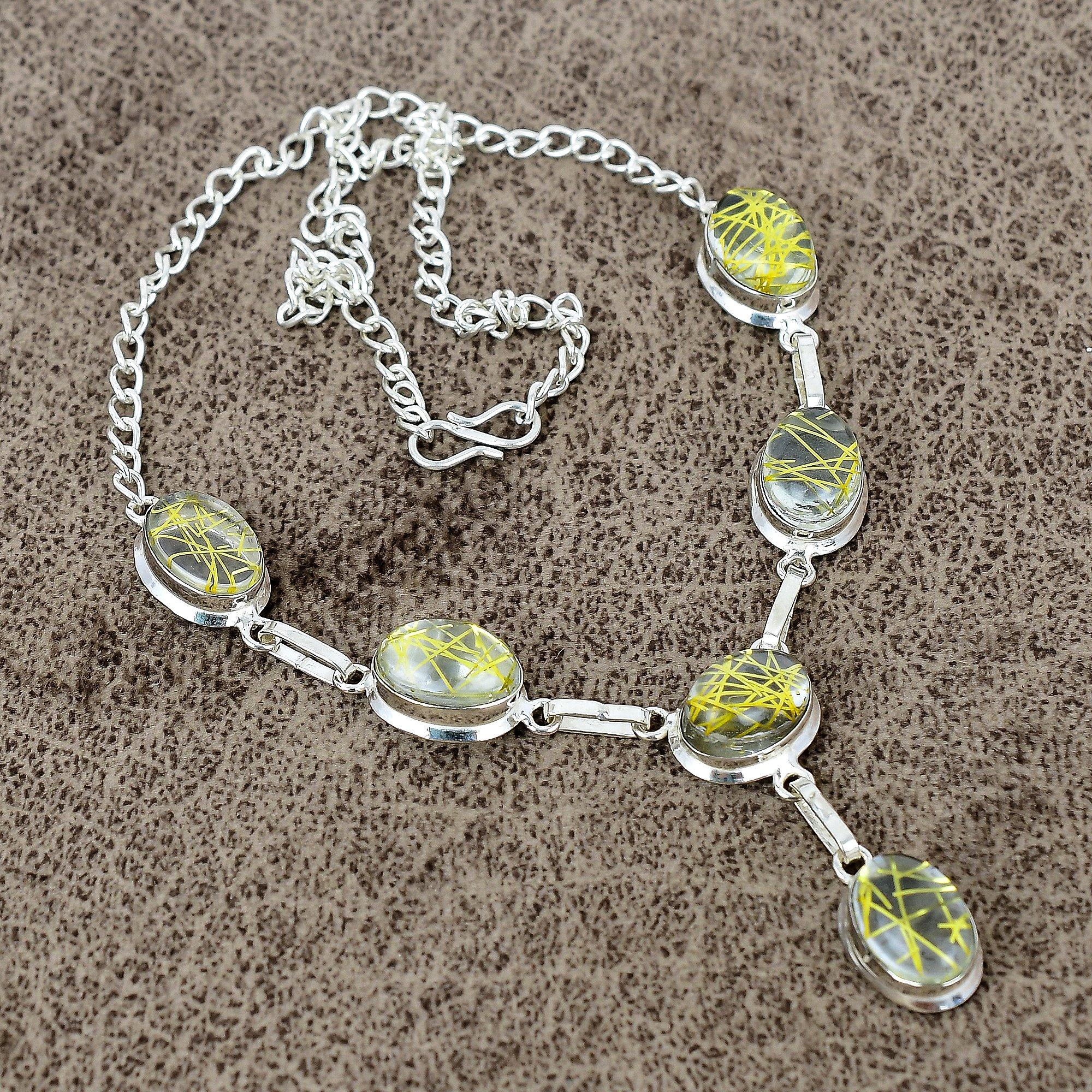 

Golden Rutile Gemstone Handmade 925 Sterling Silver Jewelry Necklace 18 KKG-414