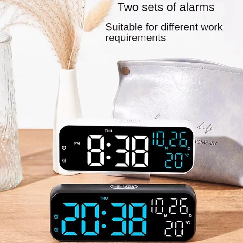 1Pcs LED Digital Large Screen Alarm Clock Dual Alarms Temp Date Display for Office Desktop Home Use