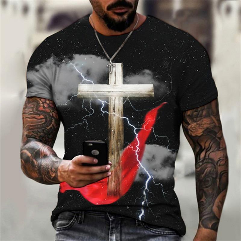 T-shirt da uomo Croce grafica Gesù Cristo Stampa 3d Maglietta da uomo Retro Classic a maniche corte Sciolto Personalità Top oversize