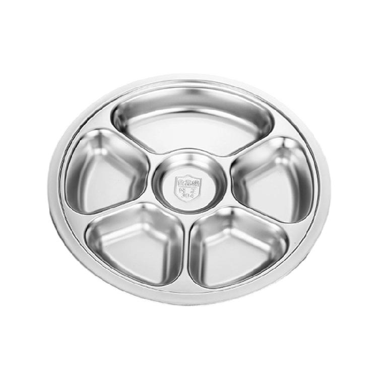 

Stainless Steel Round Plate With 28cm Diameter Food Partition Serving Dish For Kitchen Office Microwave Use