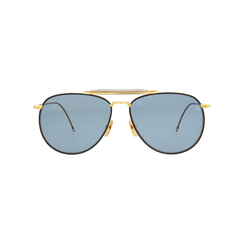 

Сонцезахисні окуляри в металевій оправі Thom Browne Aviator Navy Yellow Gold Blue One Size