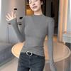 Semi High Neck Base Layer Women Autumn Winter Ribbed Premium Slim Thin Knit Black Top