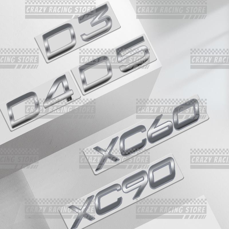 Car Badges For Volvo XC40 XC60 XC90 XC70 S60 V60 V70 S90 V40 AWD D3 D4 D5 D6 D7 D8 Bright Silver Rear Trunk Emblem Metal Sticker