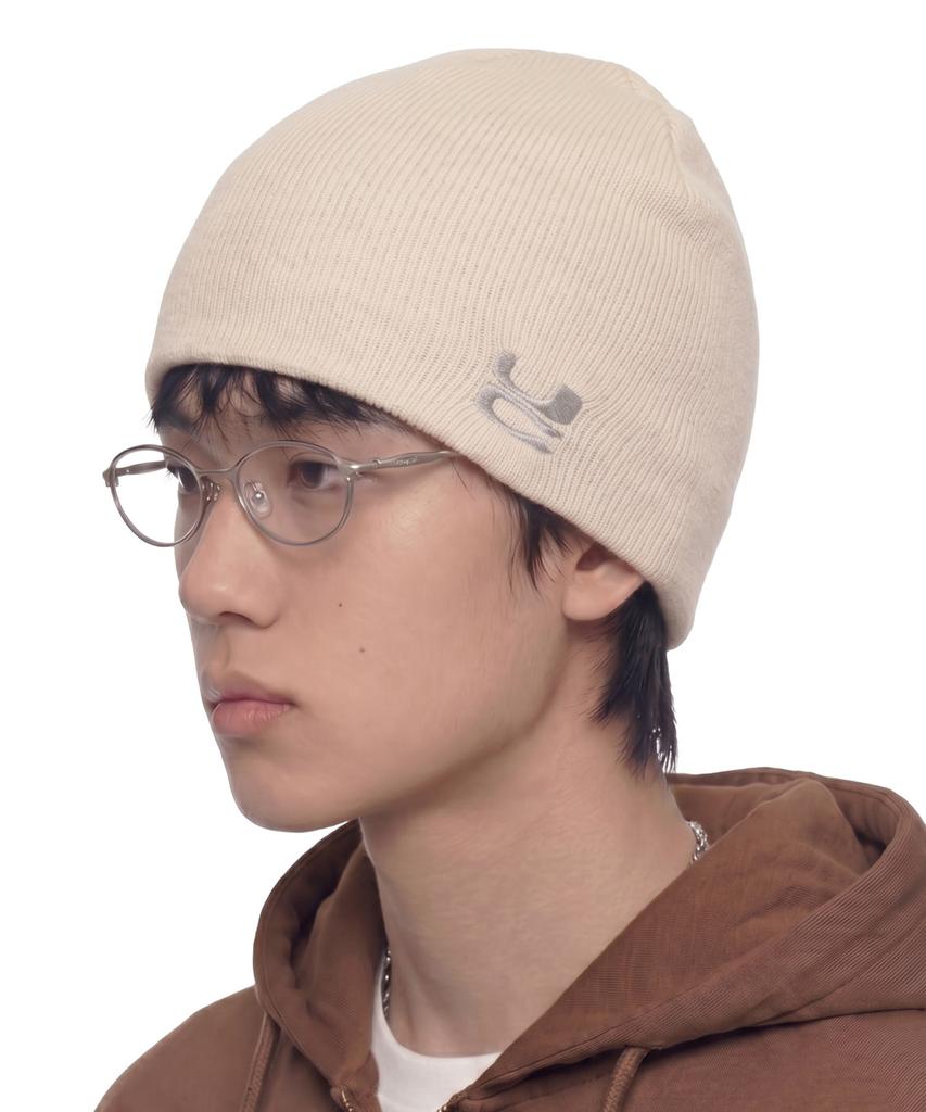 Eondeokeonteulol All-Season Cotton Slim Fit Thin Knit Logo Embroidery Beanie Solid Unisex Beanie Hat Beanie / Uc / No Cuff / Cream