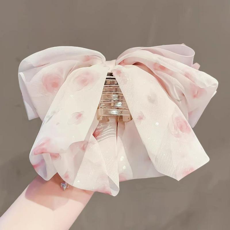 Elegant Pink Chiffon Butterfly Knot Ponytail Clip High-End Feeling Flowing Tassel Hair Clip Hair Accessories For Women Girls