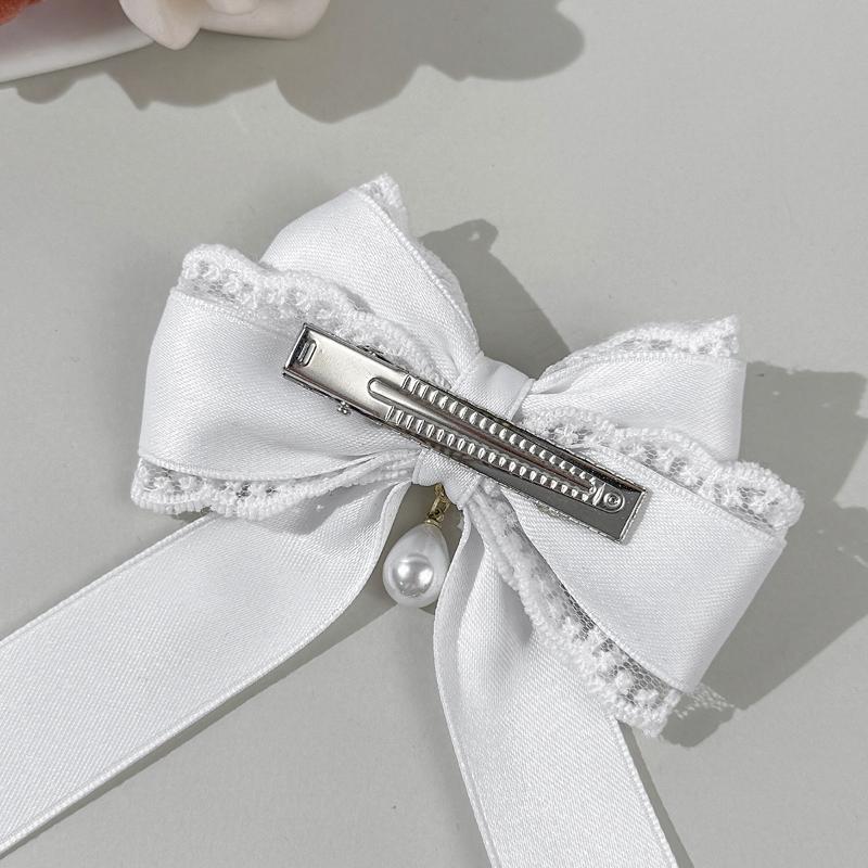 1pc Sweet Cute Pearl Lace Bow Hair Clip High-end Feminine Multi-color Satin Lolita Hair Accessory Fashionable Back Headwear