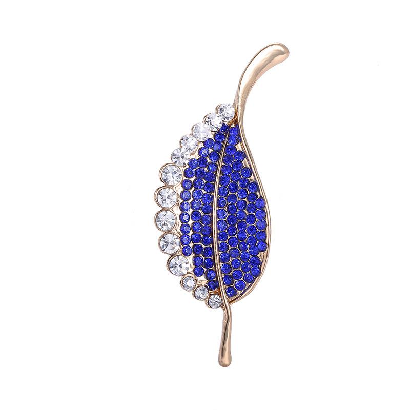 Statement Leaf Rhinestone Brooch Luxury Gold Color Plated Suit Sweater Cardigan Jacket Accessories Crystal Brooch