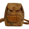 PRIMA CLASSE Mini Backpack Map Pattern Leather Backpack Â· Daypack Brown Leather Used