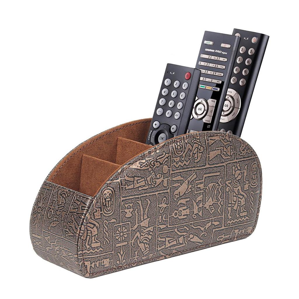 Remote Control Holder with 5 Compartments Faux Leather Desk Organizer TV Remote Storage Caddy Tabletop Holder for Living Room Office Home Use