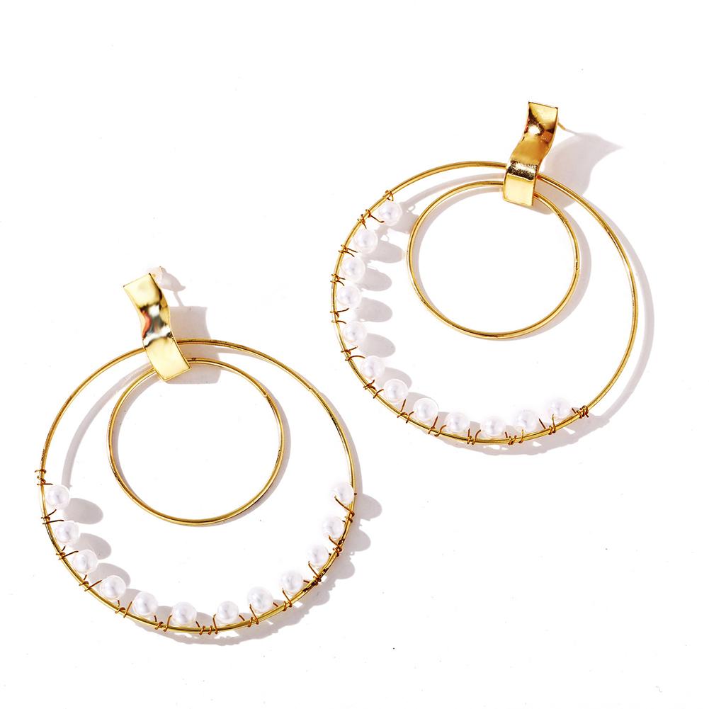 1 Pairs Of Earrings Alloy Retro Style Simple Golden Size Circle Winding Pearl Earrings