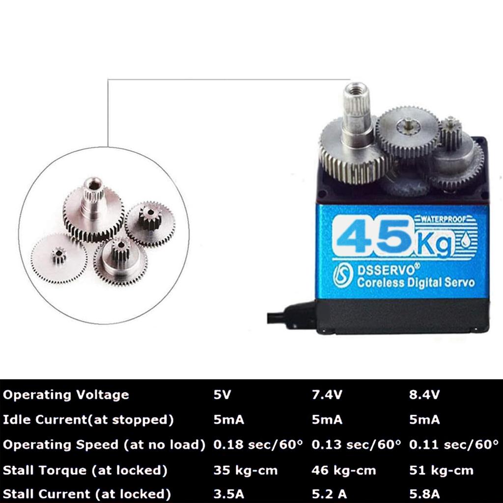 ZOSKAY 45kg High Torque Coreless Motor Servo, Metal Gear Digital and Stainless Steel Gear Servo Motor Servo for 18 110 112 RC Car DIY (180 Degree)