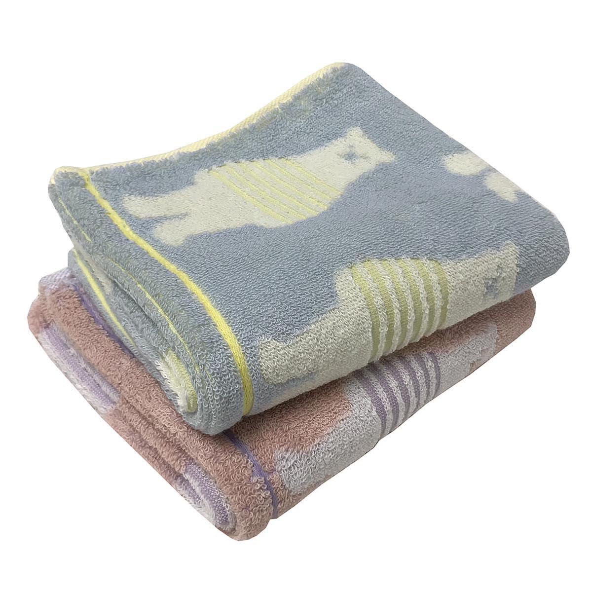 Imabari Set of 2 Face Border Bear Blue and Cute Animal Made in Perfect for or Naptime Towels, Towels, Print, Pink, Print, 34x80cm, Absorbent, Fluffy,