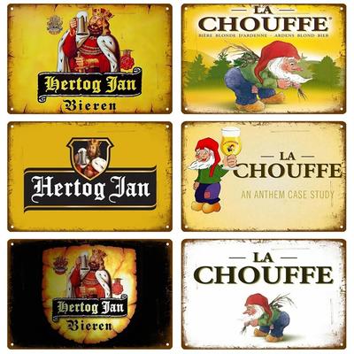 Hertog Jan Retro La Chouffe Insegna in Metallo Insegna in Latta Whisky Belgio Birra Targa Decorazione Murale in Metallo Decorazione Vintage Poster Piatti Man Cave