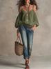 Women S Solid Color Cold Shoulder Bubble Sleeve Casual Vacation Blouse