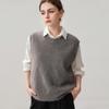 Gilet lavorato a maglia da donna in cashmere con bordo sfrangiato - Senza maniche, Girocollo, Vestibilità ampia per strati Autunno/Inverno