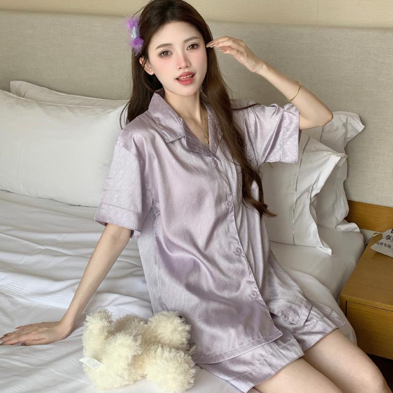 Can Wear Imitation Silk Short-Sleeved Shorts Loungewear Female Student Dormitory Casual And Comfortable Pajamas Set
