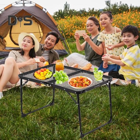 Camping Folding Mesh Table Lightweight Height Adjustable Heavy Duty Metal Multifunction Outdoor Hiking Picnic BBQ Portable Bi-fold Table