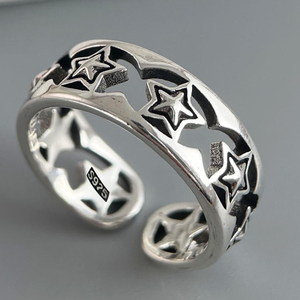 925 Sterling Silver Rings for Women Couple Minimalist Handmade Simple Retro Flower Heart Ring Fine Jewelry Gift Prevent Allergy