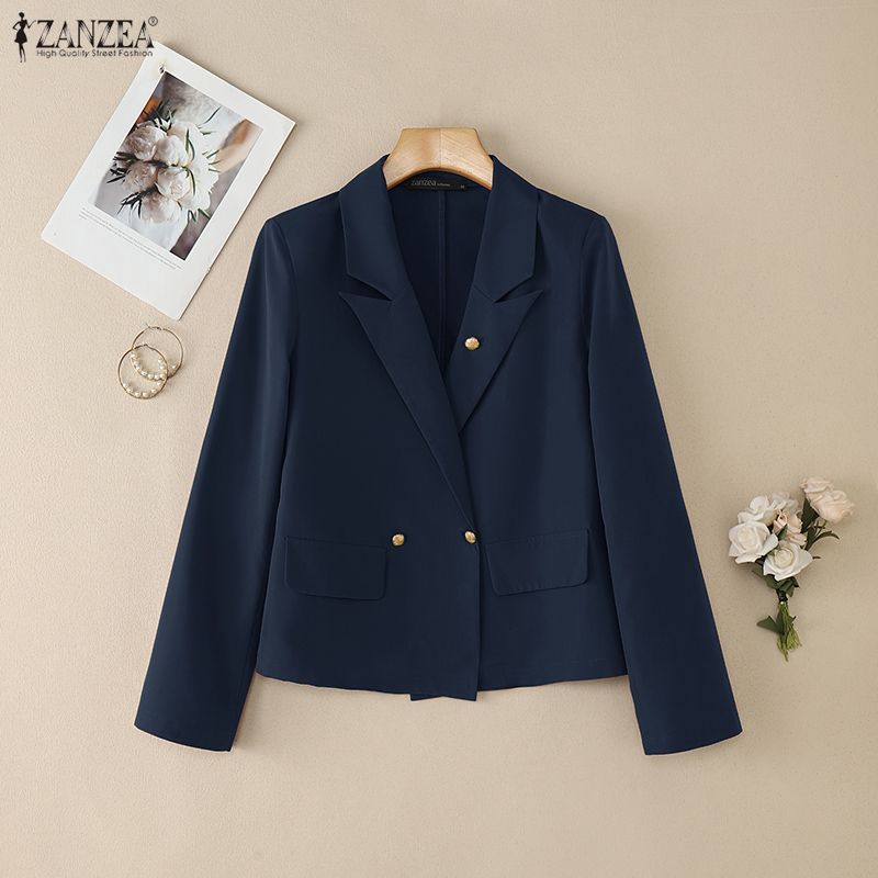 ZANZEA Lässiger Damen-Blazer mit Umlegekragen, langen Ärmeln und dünner Strickjacke