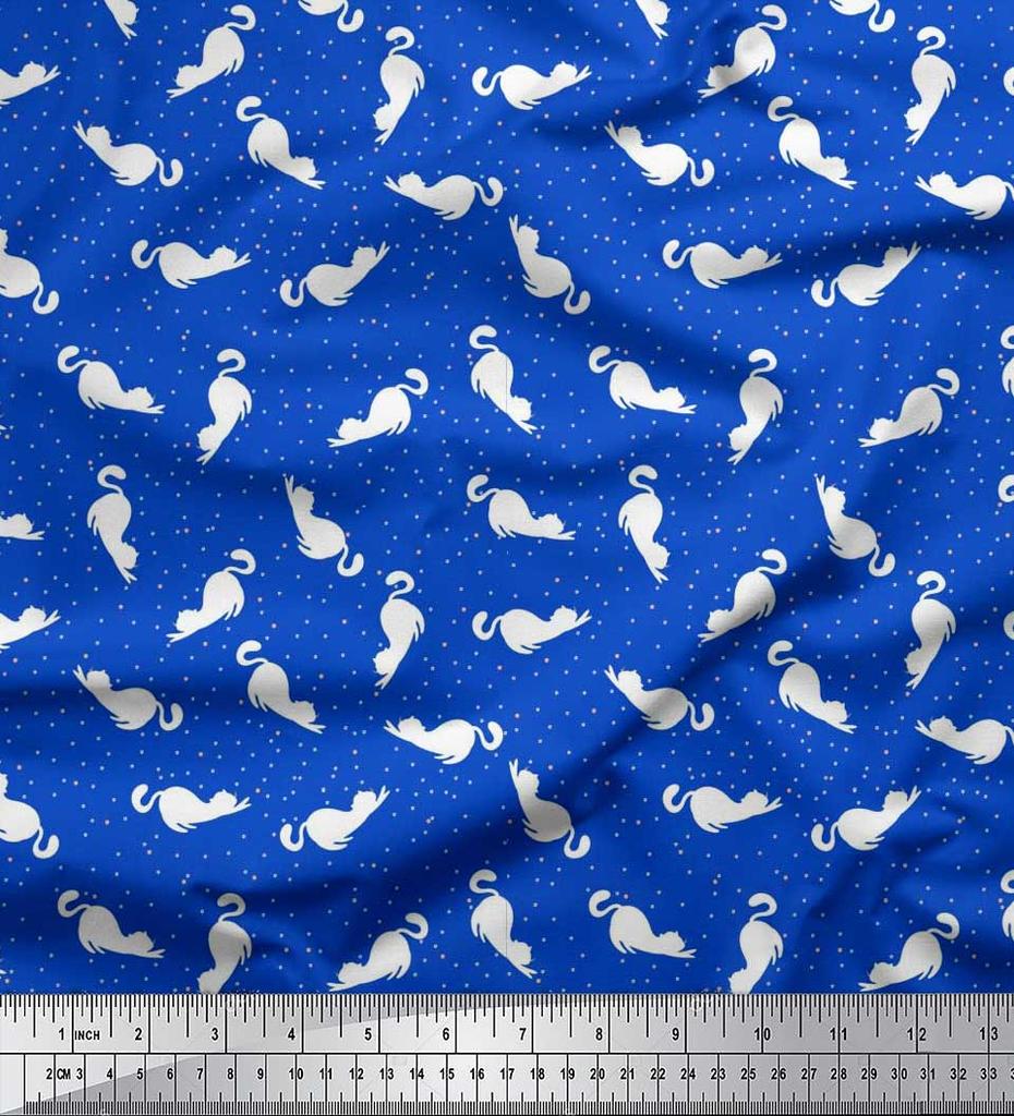 Soimoi Black Poly Crepe Fabric Floral & Cat Animal Print Fabric by the Yard 42 Inch