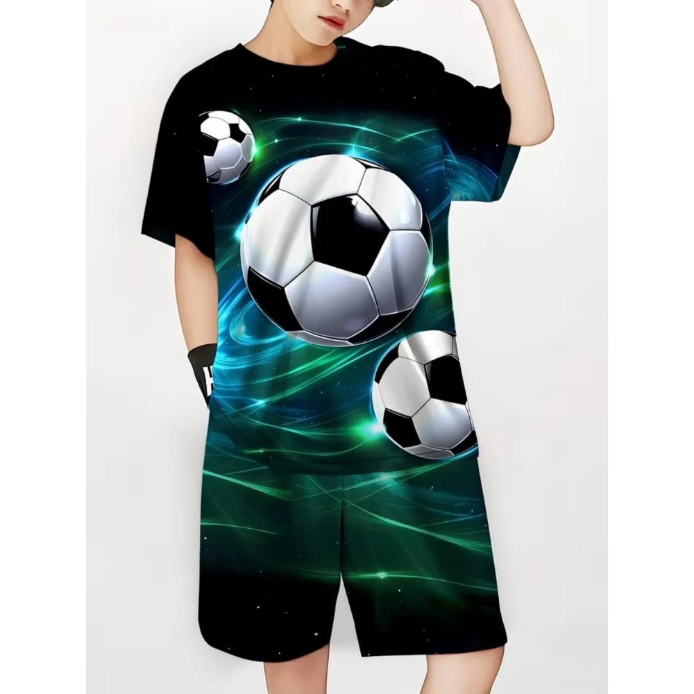 Summer Children's Sports Set Football 3D Print Soccer Jersey Sets for Children Quick-Dry T-Shirt Shorts Children's Clothing