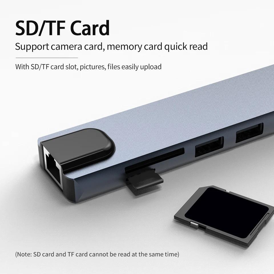 מתאם רב-תכליתי 10 ב-1 USB-C ל-HDTV עם 100M Ethernet ורכזת USB למובייל, מחשב, קונסולת משחקים