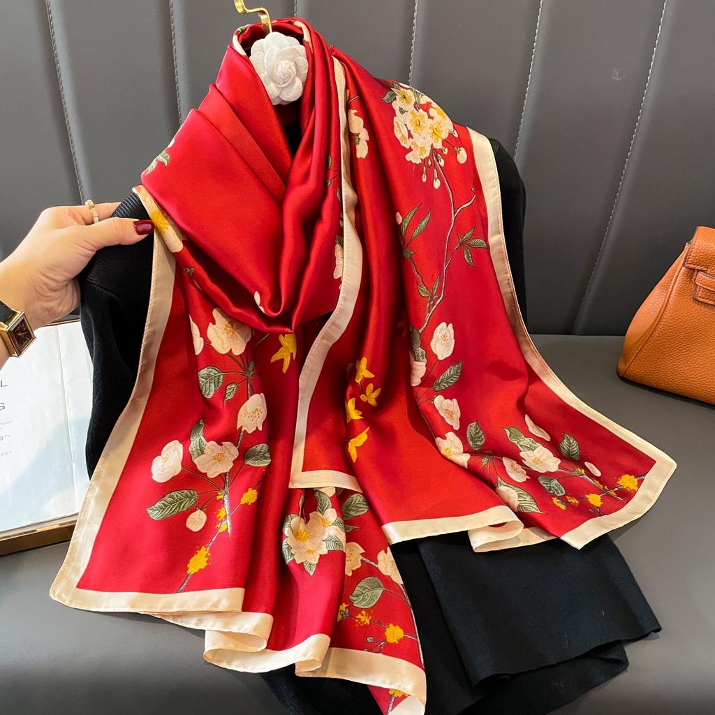 The new printing silk scarf spring and summer outside take sunscreen scarf beach towel thin section warm neck temperament versatile ladies