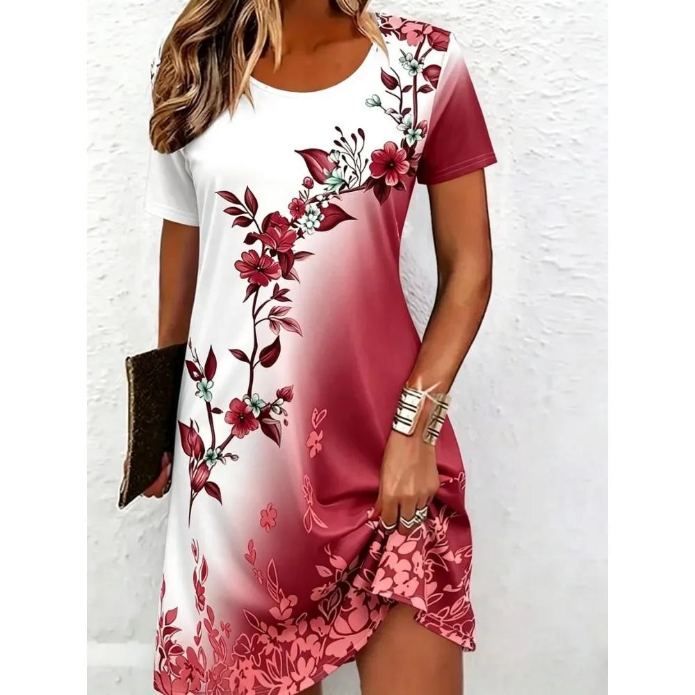 Women's Flower Print Daily Comfort Short Sleeve Dress Casual Breathable Casual Dresses