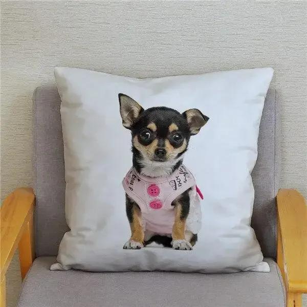 Cute Mini Chihuahua Dog Printed Cushion Cover Pillow Case Hugging Pillow Case Sofa Home Decor Pillow Case