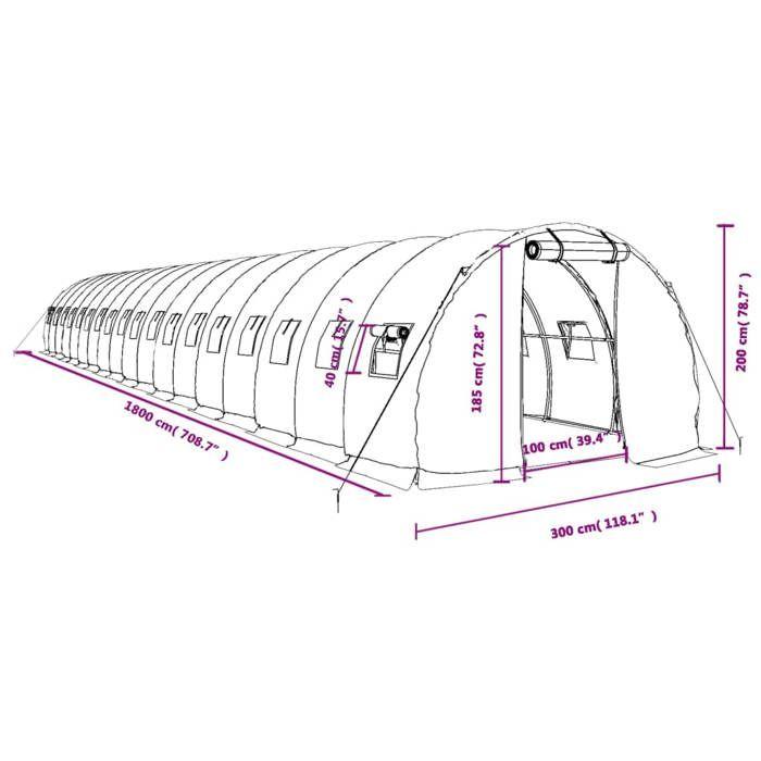 VidaXL Serre avec cadre en acier blanc 54 m² 18x3x2 m, polytunnel, serre à cadre froid, serre pour tomate, serre de jardin, 3188057