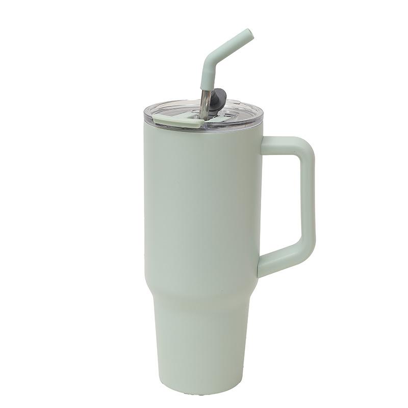 Stainless Steel Handle Car Cup Double Drink Large Capacity Straw Cup Household Solid Color Light Luxury Thermos Cup