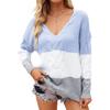 Women's Casual V-neck Fashion Colorblock Loose Pullover Long-sleeved Top