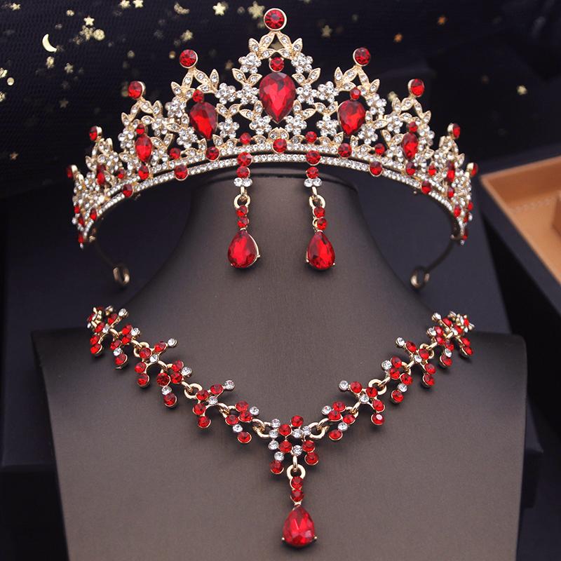 Princess Crown Bridal Jewelry Sets for Girls Blue Tiaras Choker Necklace Sets Bride Wedding Dress Prom Jewelry Accessories