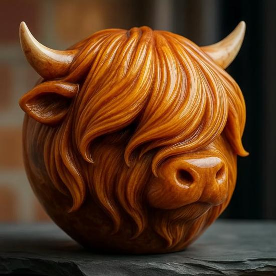 Highland Cow Steinharz Highland Cow Kopf Ornament Dekorative Schottische Kuh Sammlerstück für Zuhause Büro Bauernhaus Schreibtisch Regal Dekoration