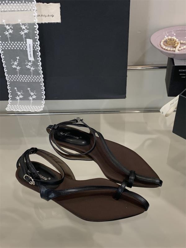 

Fashion Low Sandals Woman Leather 2025 Summer Suit Female Beige Women’s Shoes Low-heeled Comfort Black Girls Fashion Fabric Rubber Back 35