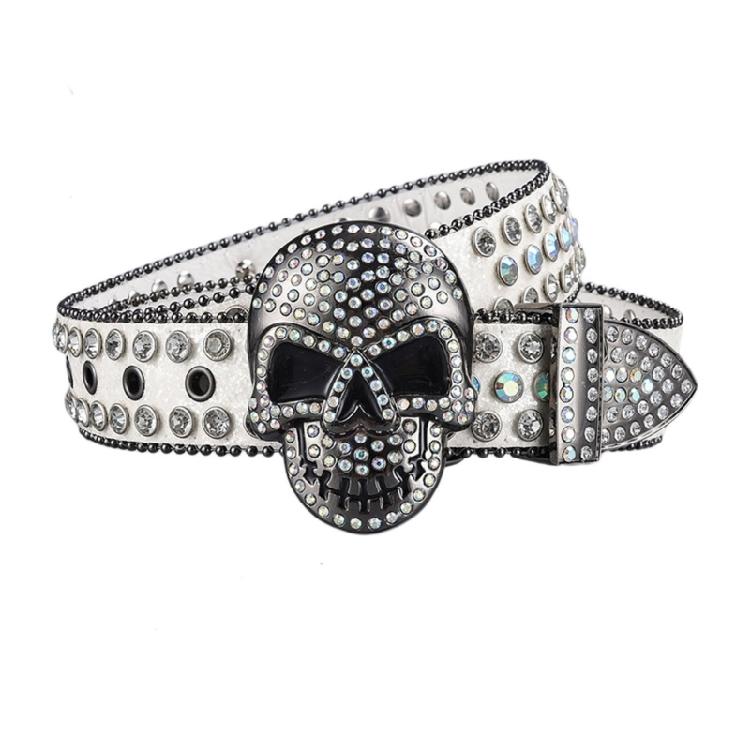 Elegant Crystal Belt Woman Elegant Skull Studded Waiststrap Goth Decorative Belt