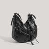 Vintage Large Capacity Soft Leather Black Motorcycle Bag Women's Simple Design Versatile Single Shoulder Crossbody Bag KTY