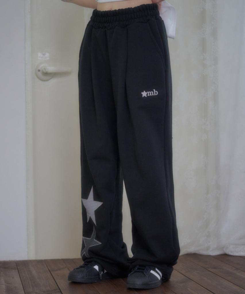 AMBLER Starlight Applique Embroidered Pintuck 2-Way Wide Training Sweatpants Ap1001 (Black)