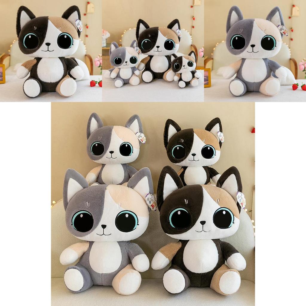 Adorable Plush Cat Doll Soft Stuffed Animal Pillow In Grey And Black For Kids Gifts